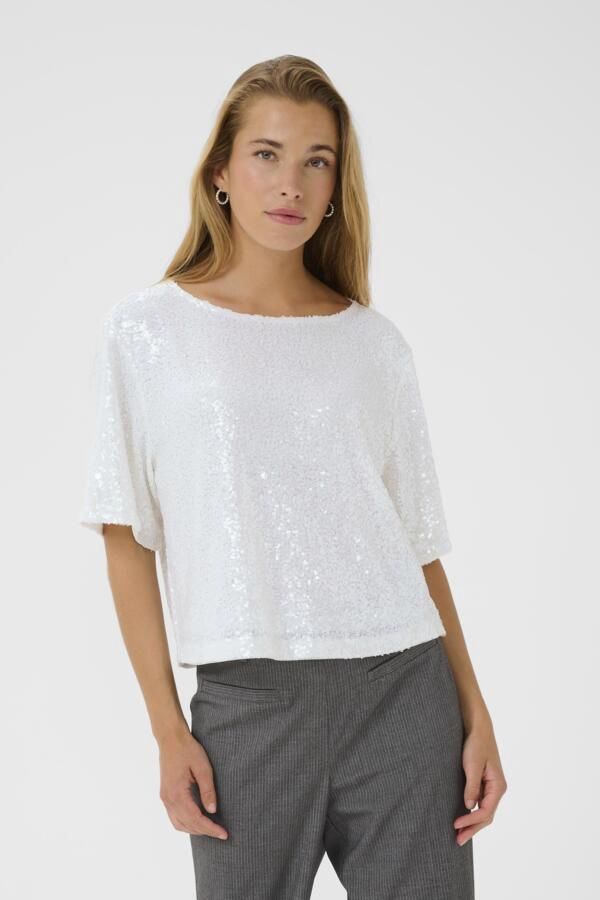 Kaffe Blouse manches courtes paillettes offwhite 10510898