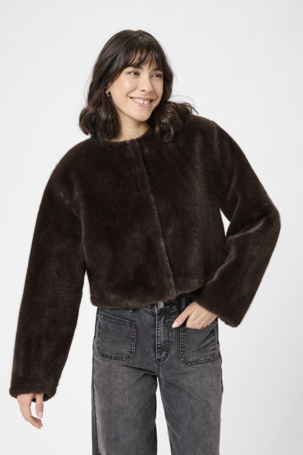Kaffe Manteau fourrure court brun café 10510925