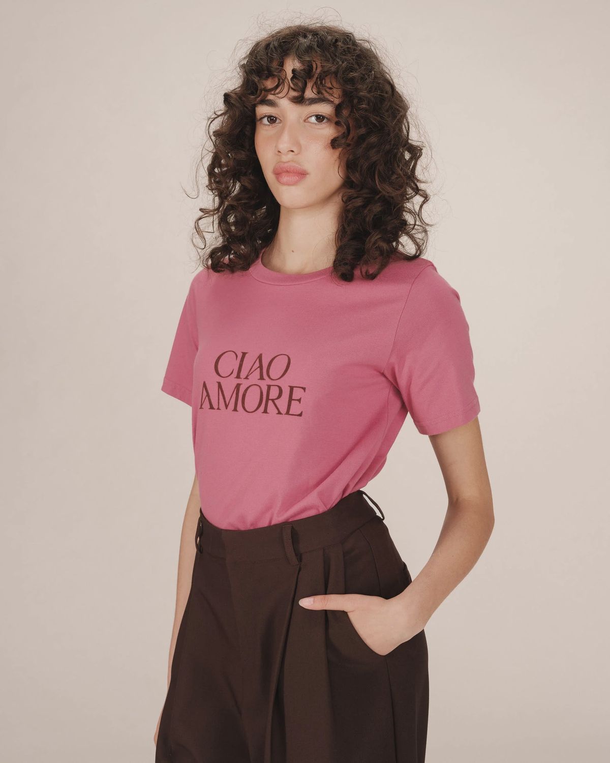 Grace&amp;Mila T-Shirt SOFT couleur blush écriture velours Ciao Amore 7077
