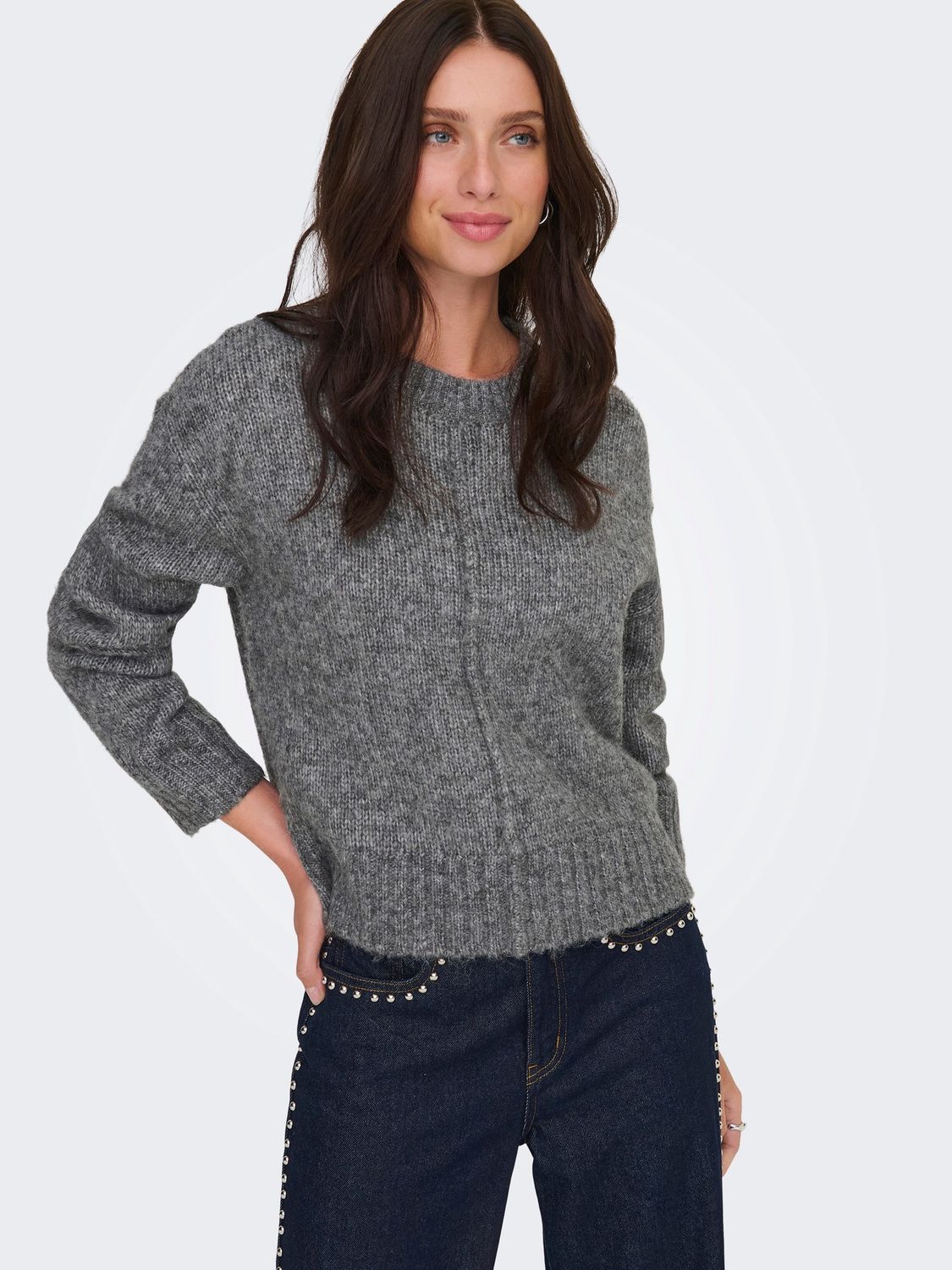 JDY Pull tricot manches longues gris melange 15355662