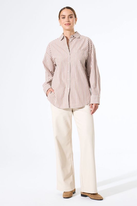 Garcia Chemisier rayures offwhite/sand coupe ample J50031