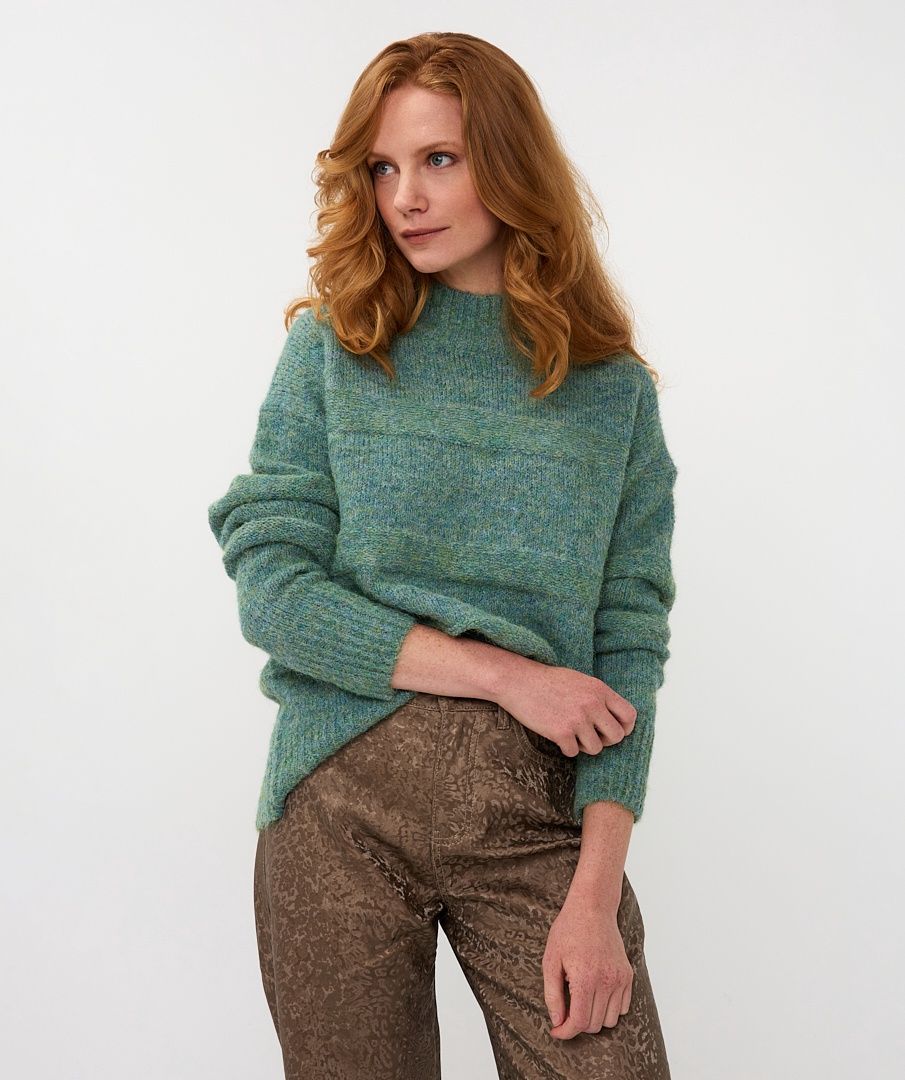 Esqualo Pull tricot manches longues vert honrizontal 3D stripe W2518705