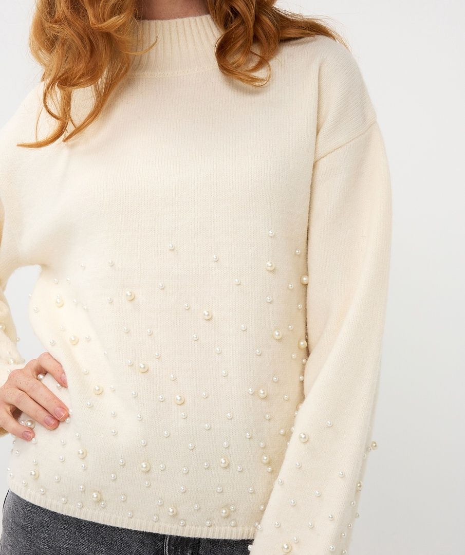 Esqualo Pull manches longues crème avec perles W2502700