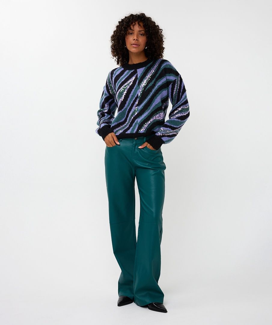 Esqualo Pull tricot lainage motifs zèbre sarcelle W2502720