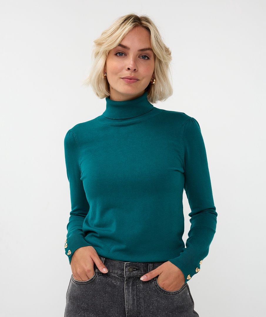 Esqualo Chandail tricot léger sarcelle boutons coeur manches  W2507709