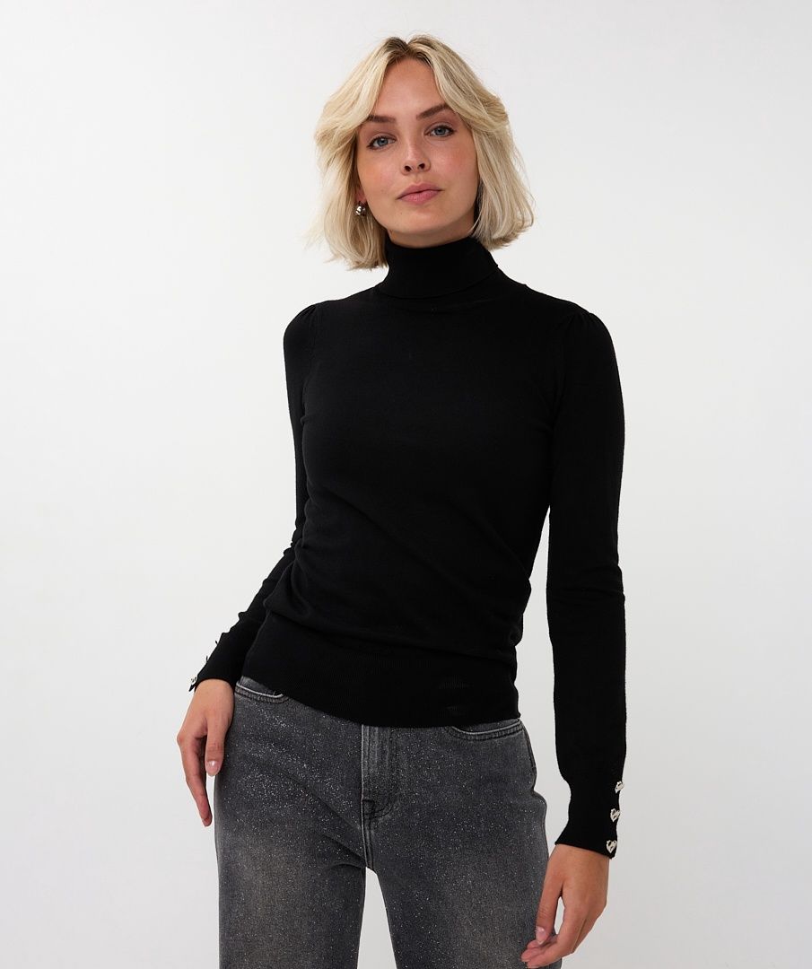 Esqualo Chandail tricot léger noir boutons coeur manches W2507709