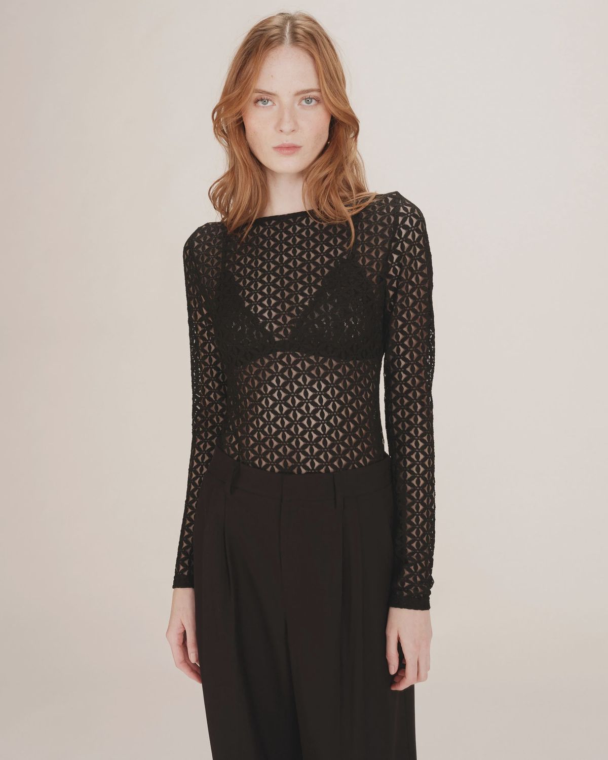 Grace&amp;Mila Body TANGUY dentelle manches longues noir 27019