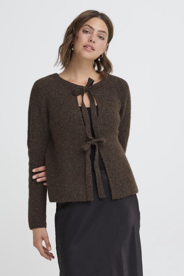 Fransa Cardigan tricot avec boucles avant brun chocolat 20617298