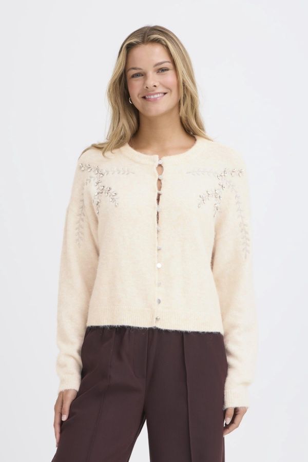 Fransa Cardigan lainage écru avec détail paillettes argents avant 20617317