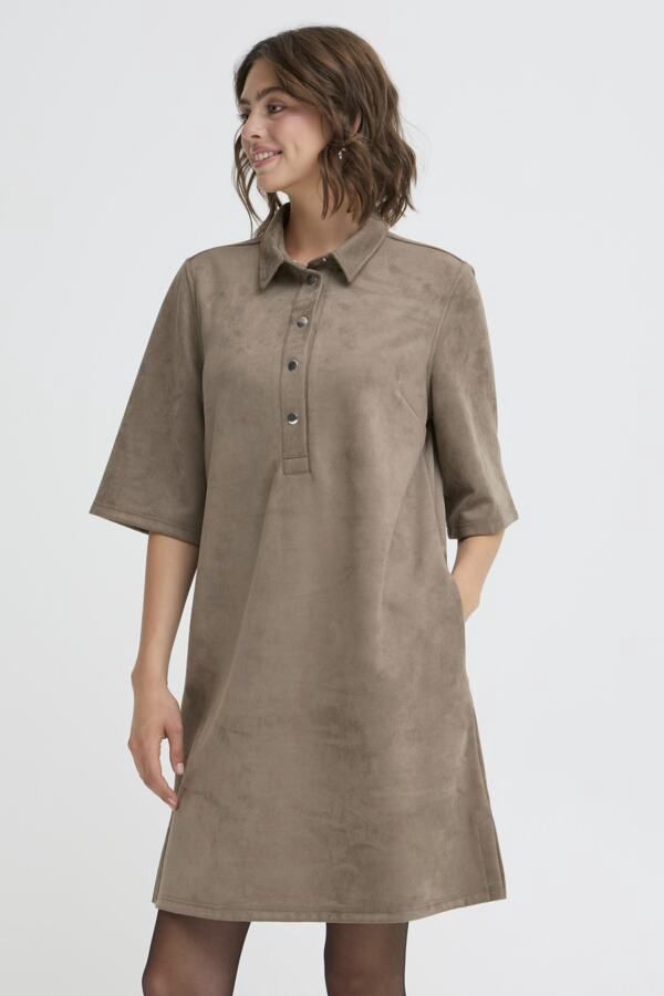 Fransa Robe effet suède manches courtes taupe 20617342