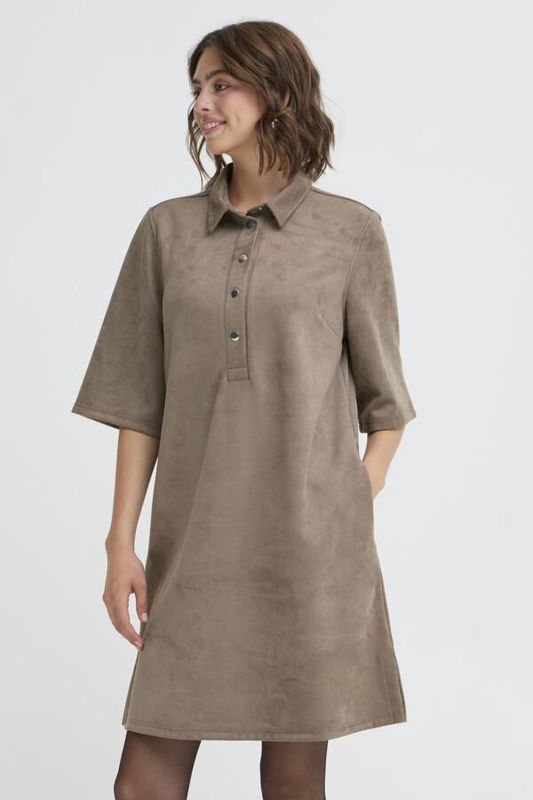Fransa Robe effet suède manches courtes taupe 20617342