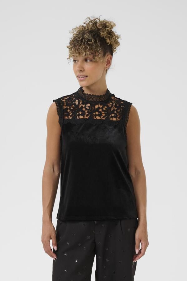 Cream Haut velours sans manche noir col dentelle 10614536