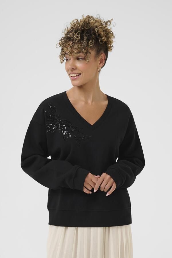 Cream Chandail col V noir beau détail paillettes sur une épaule 10614576