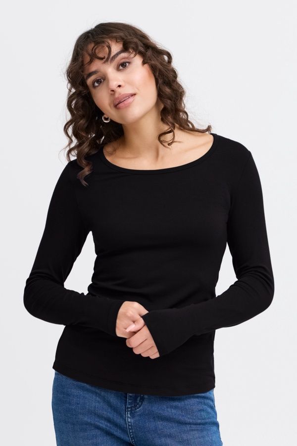 Fransa Chandail noir col rond manches longues extensible 600543