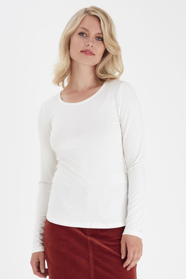 Fransa Chandail offwhite col rond manches longues extensible 600543