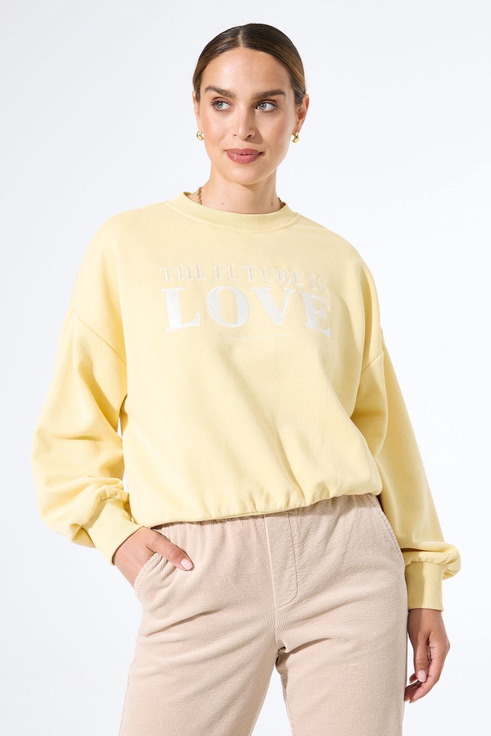 Garcia Chandail crewneck jaune écritures avant L50260