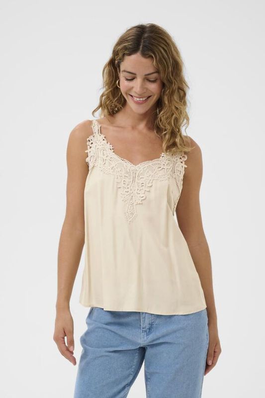 Cream Camisole Avoine fines bretelles ajustables détail dentelle 10611224