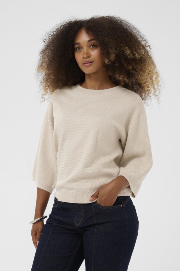 Cream Pull tricot manches 7/8 col rond Avoine 10614545