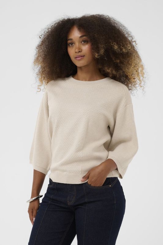 Cream Pull tricot manches 7/8 col rond Avoine 10614545