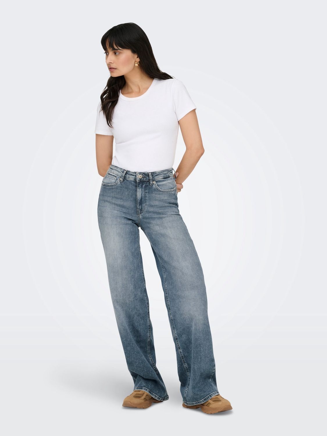 Only Jeans Madison taille haute Wide leg Blue Grey denim longueur 32  15353692