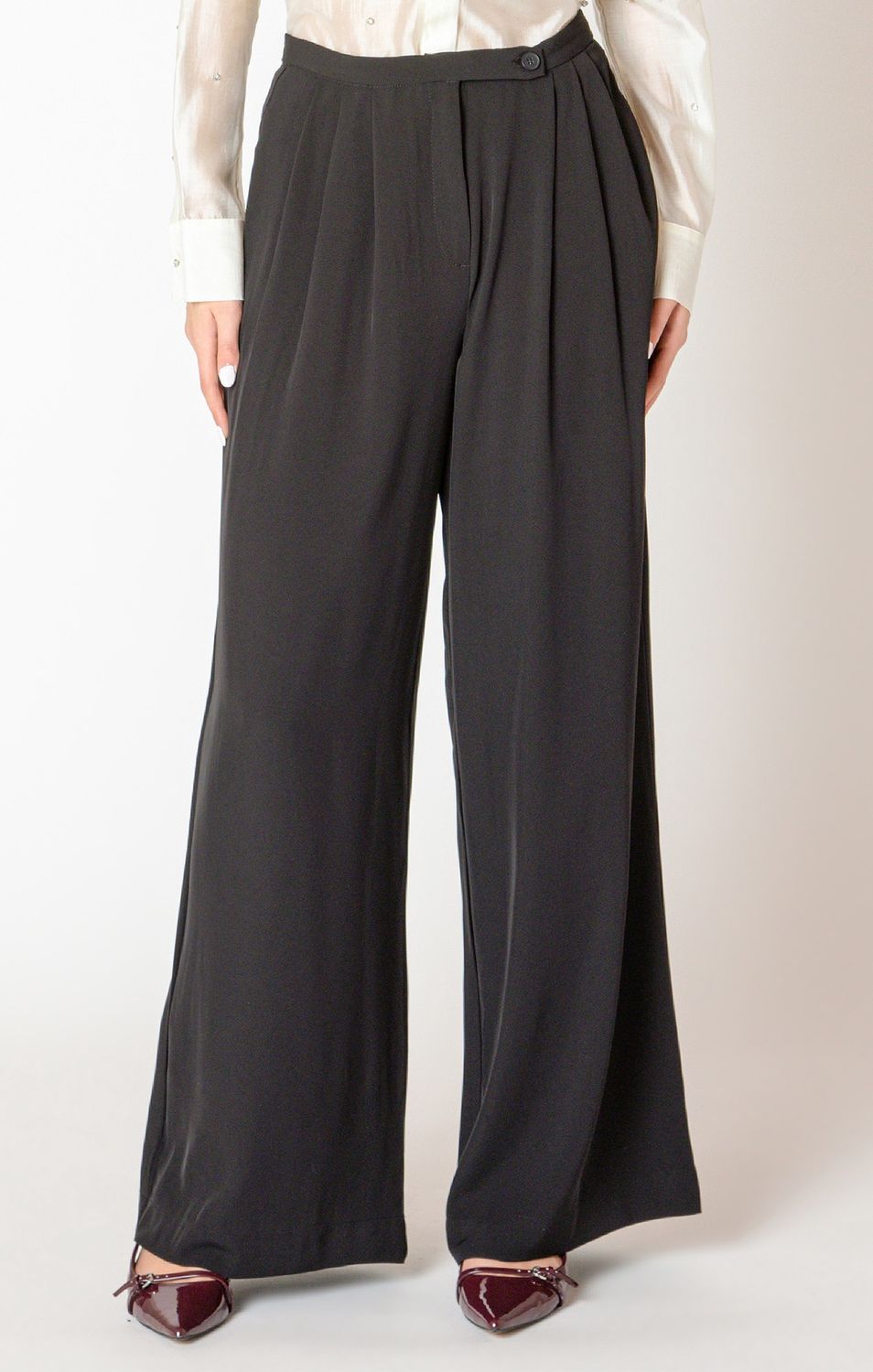 Black Tape Pantalon flowy jambes larges taille élastique noir 2622714