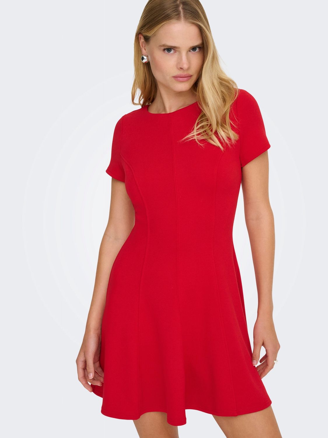 Only Robe manches courtes col rond coupe évasée Rouge cerise 15370506