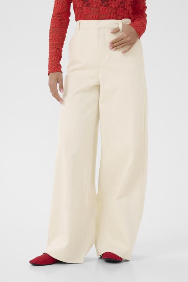 Cream Pantalon Visti Twill taille haute coupe jambe large Natural Sand 10614648