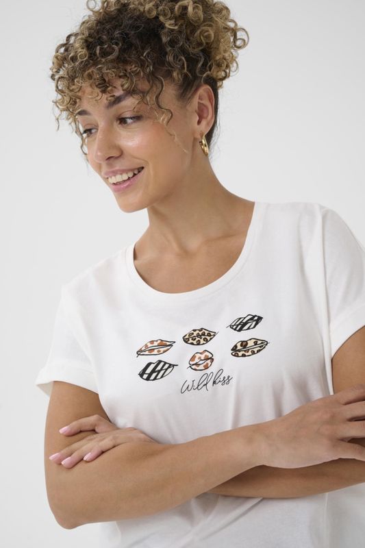 Cream T-Shirt offwhite manches courtes col rond imprimé Animal Lips 10614661