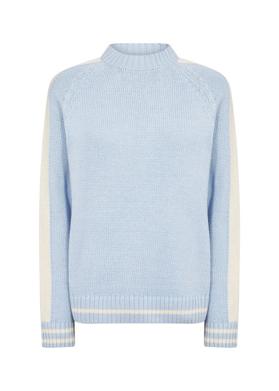 Soya Concept Pull tricot manches longues bleu poudre ligne offwhite manches 33766