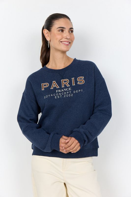 Soya Concept Chandail crewneck marine melange écriture PARIS 27464