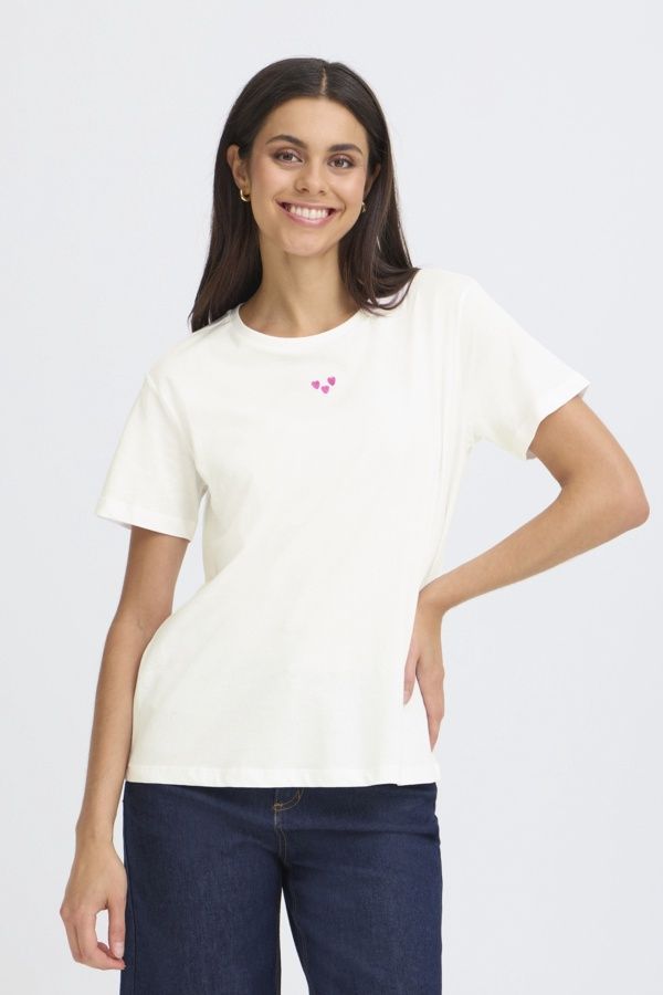 Fransa T-Shirt manches courtes col rond offwhite motifs coeur fuschia 20617493