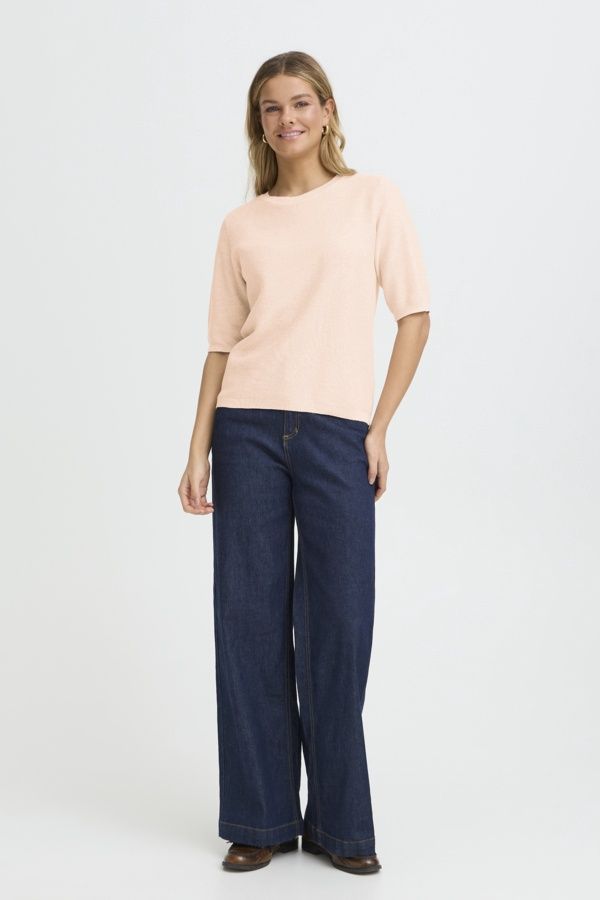 Fransa Pull tricot manches courtes col rond Rose Smoke 20617472