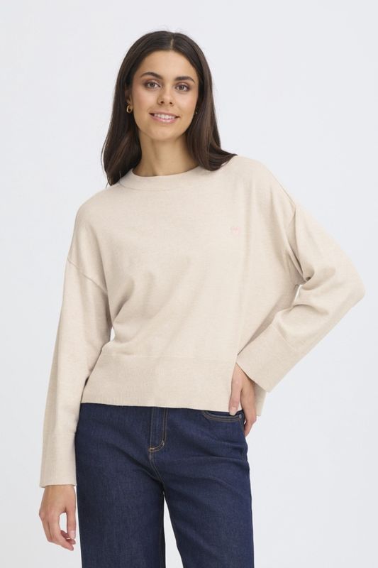 Fransa Pull tricot manches longues avoine et coeur brodé rose smoke 20617427