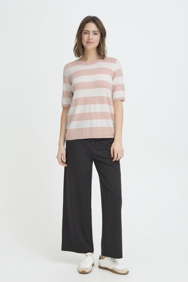 Fransa Pull tricot manches courtes col rond rayures offwhite/rose smoke 20617452