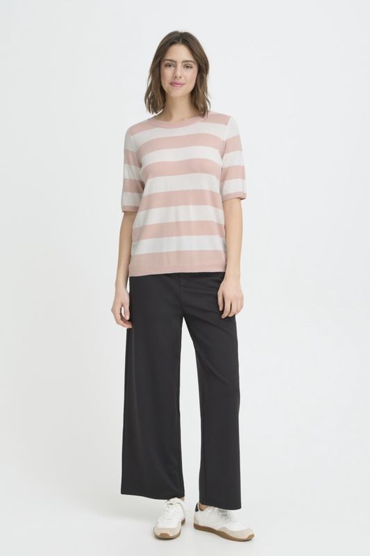 Fransa Pull tricot manches courtes col rond rayures offwhite/rose smoke 20617452