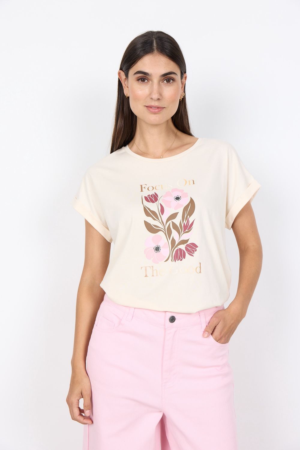 Soya Concept T-Shirt manches courtes col rond image floral rose 27459
