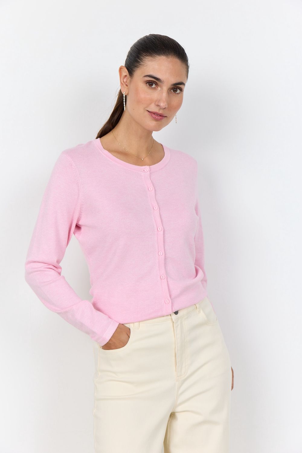 Soya Concept Cardigan manches longues boutons avant rose melange 39005
