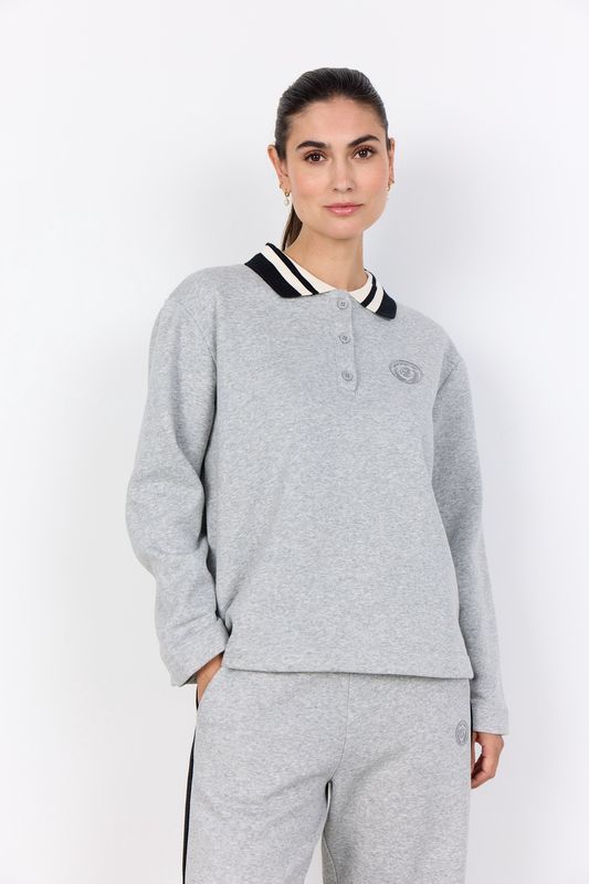 Soya Concept Chandail gris ouaté avec col polo noir 27466