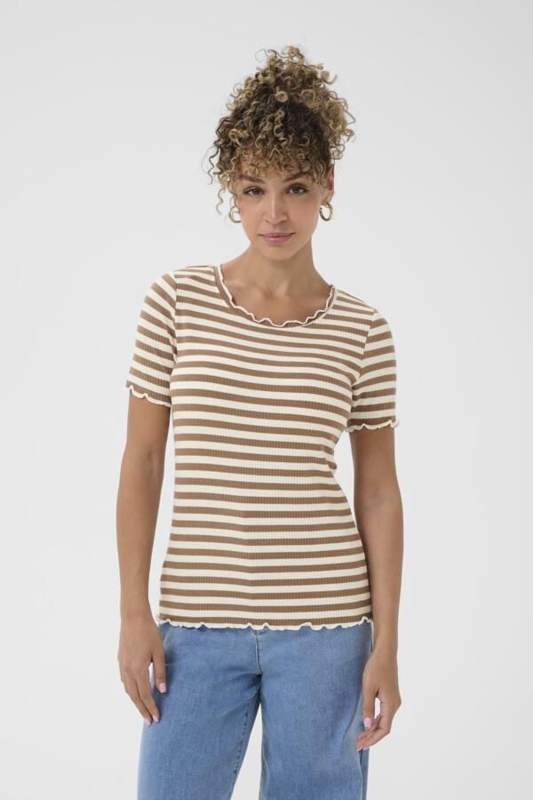 Cream T-Shirt manches courtes col rond rayures Cacao et Crème 10613876