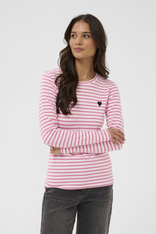 Kaffe Chandail manches longues rayures Pinkpower avec coeur 10502821