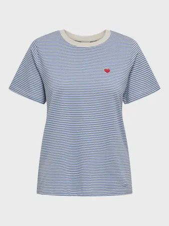 JDY T-Shirt bleu/crème avec broderie en coeur 15298612