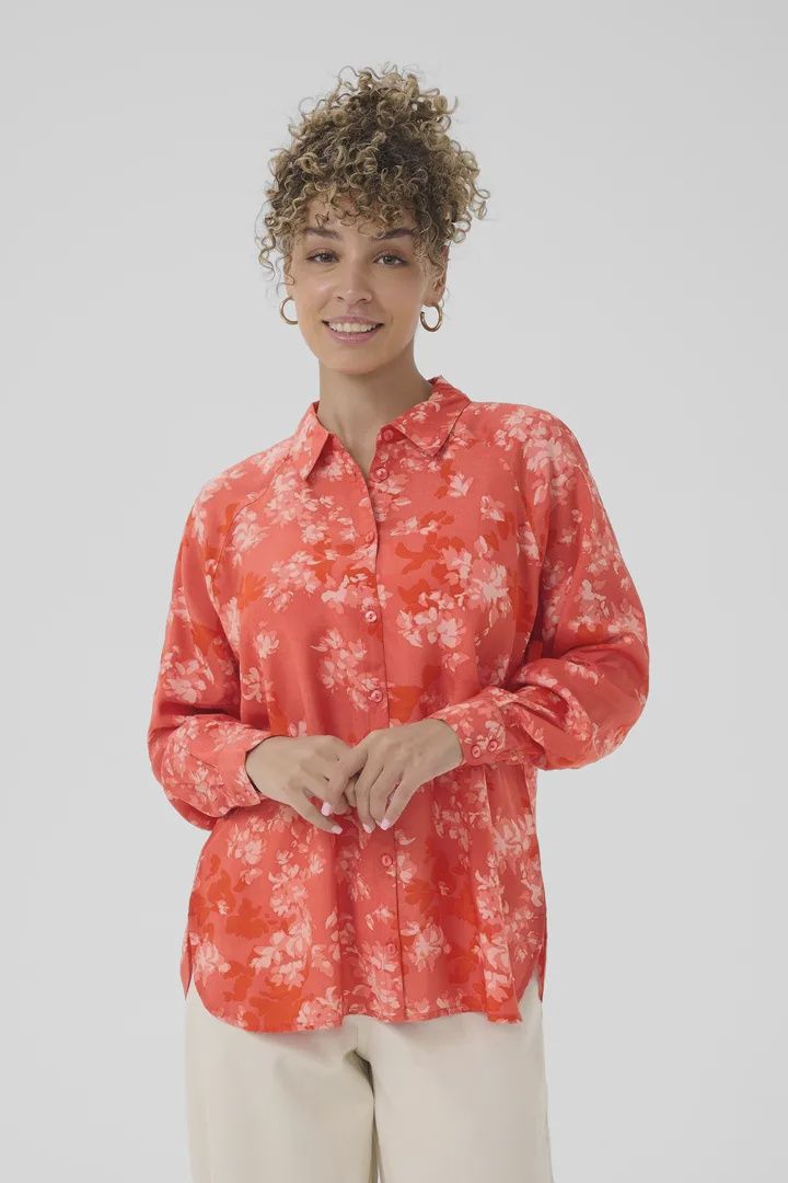 CREAM Blouse rouge et fleurs blanches 10614636