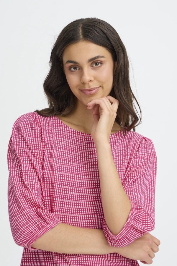 Fransa Chandail manches 3/4 fronces à l'épaule Very Berry 20617522