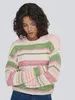 Only Chandail tricot ajouré manches longues rayures vert et rose 15364896