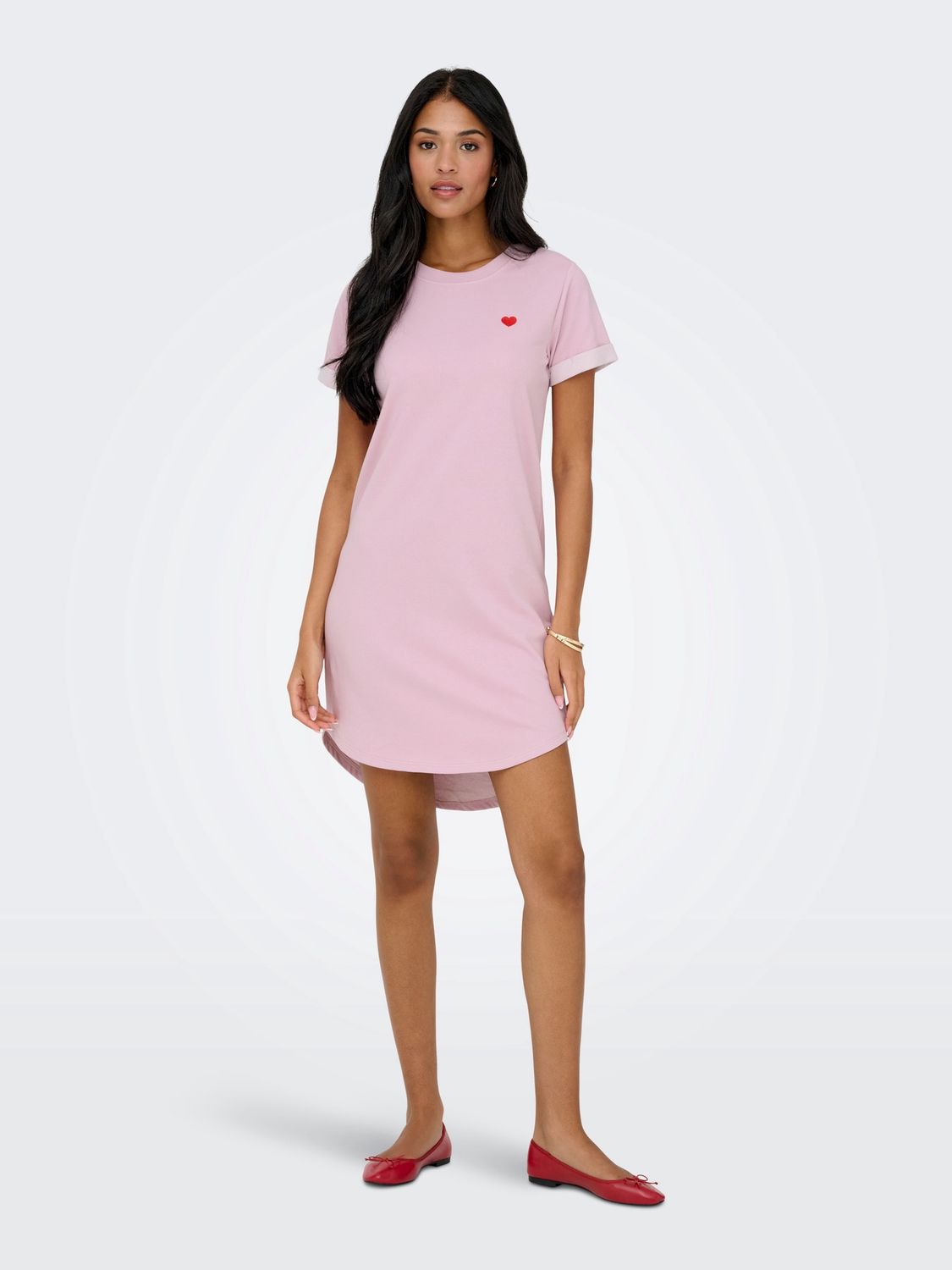 JDY Robe rose lilas coton français manches courtes broderie coeur 15174793