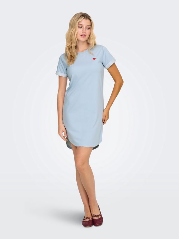 JDY Robe Cashmere Blue manches courtes broderie coeur 15174793