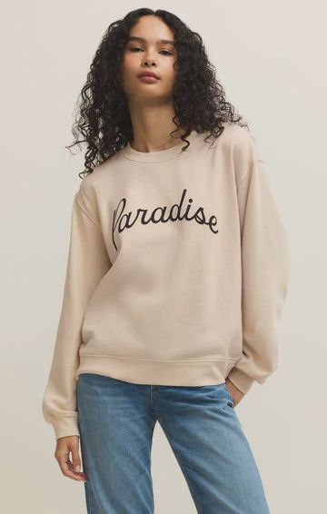 ZSupply Chandail crewneck écru écriture noire Paradise coupe ample GT261465