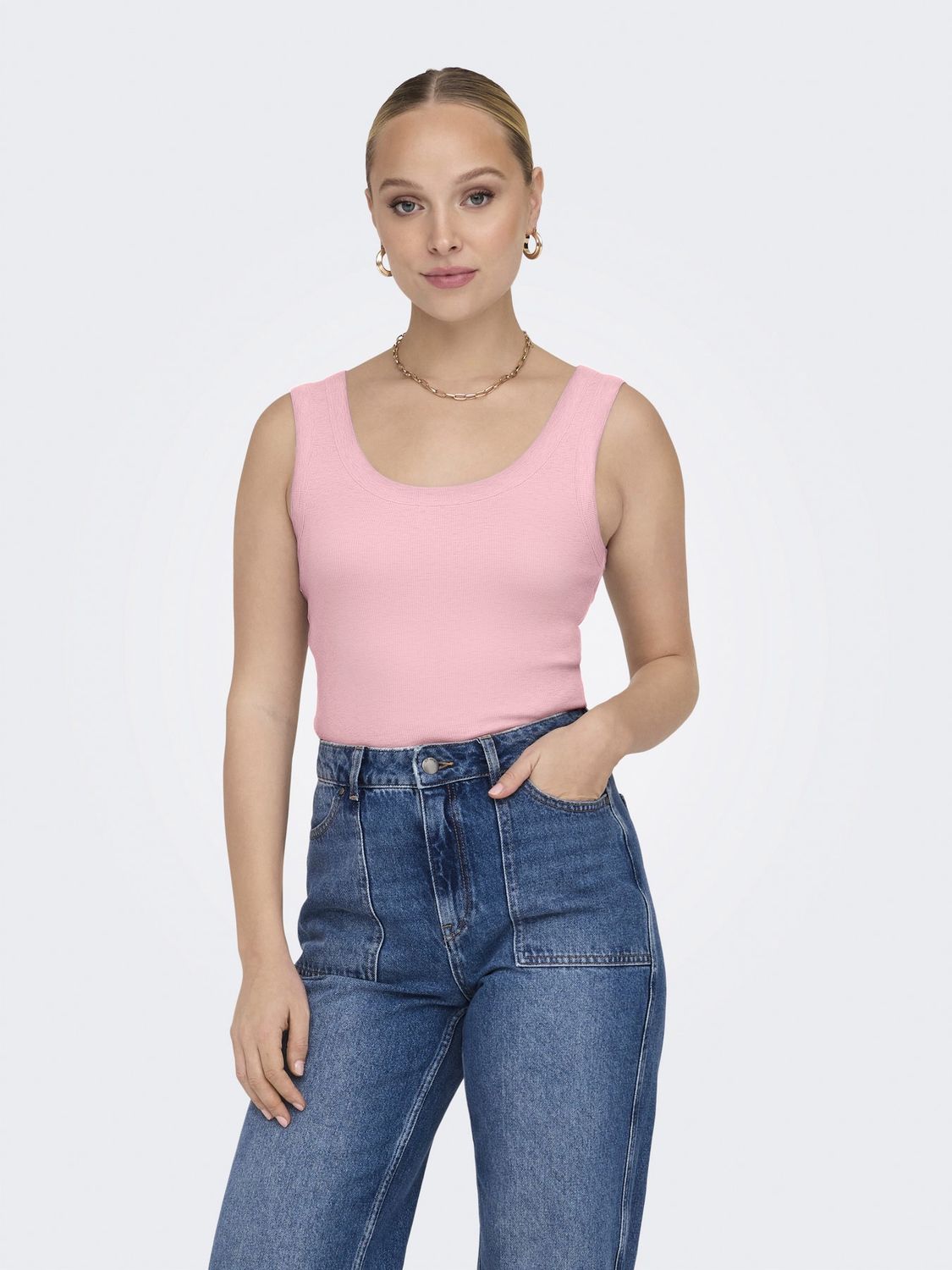 Only Camisole courte rib rose bretelles larges 15315571