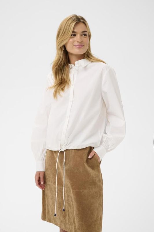 Cream Chemisier ajustable avec cordon bandes bleues à l'arrière manches longues 10614892