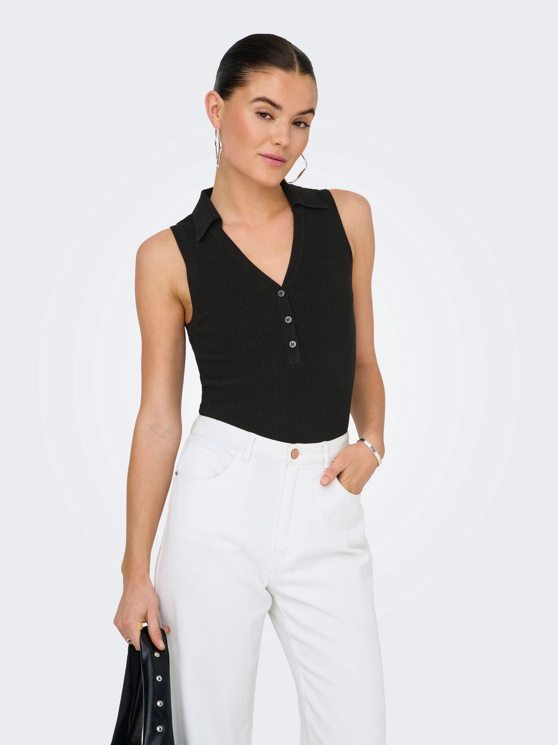 JDY Haut tricot léger sans manche avec col noir 15351433